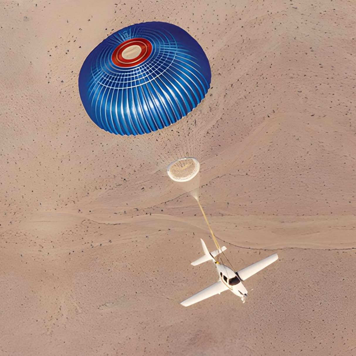 Cirrus safely descending under a fully deployed parachute